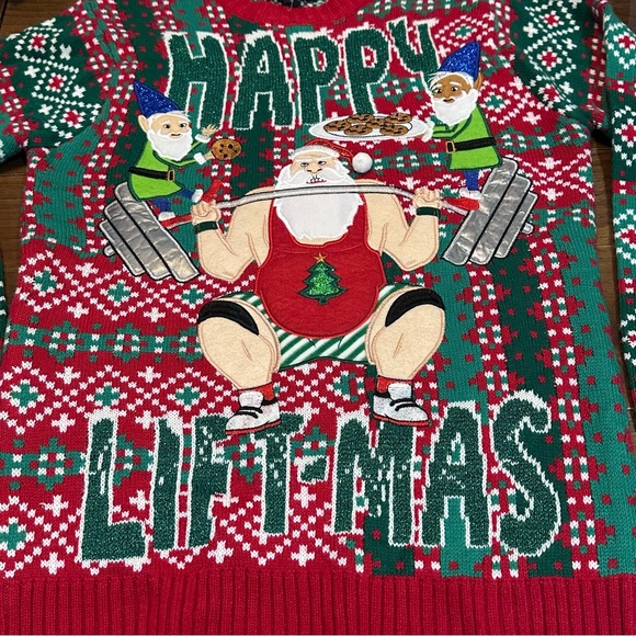 Blizzard Bay “Happy Liftmas” Ugly Christmas men’s festive Sweater size small - Picture 9 of 11